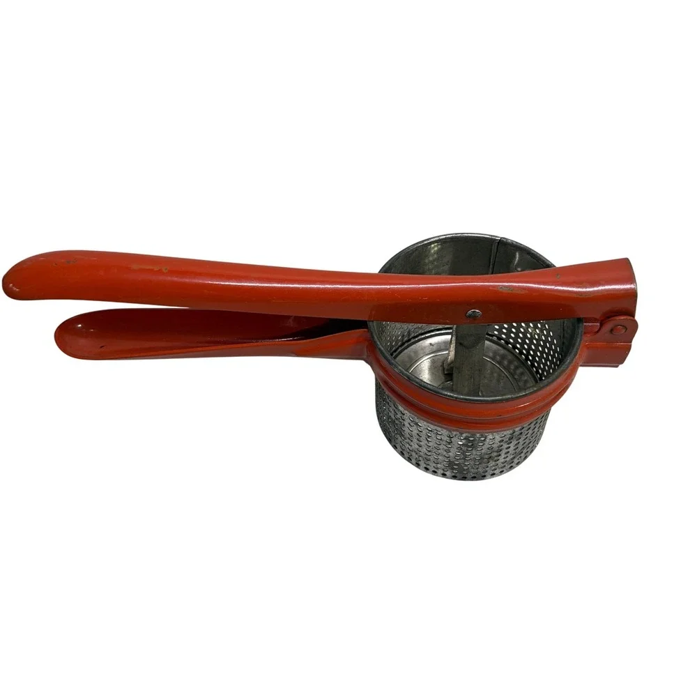 Vintage Red Metal Potato Ricer Manual‎ Food Press Masher Retro Kitchen Tool